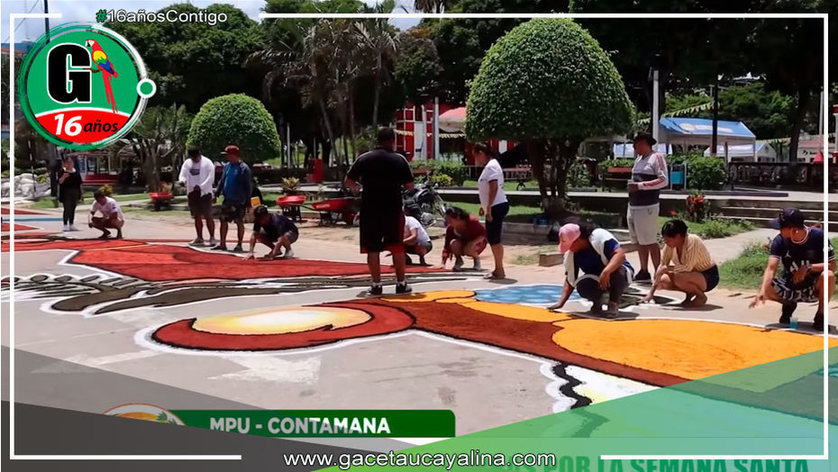 Municipalidad de Ucayali engalana las calles de Contamana con vistosa alfombra para la procesión de Semana Santa