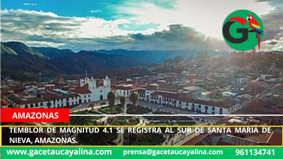 Temblor de magnitud 4.1 se registra al sur de Santa María de Nieva, Amazonas.