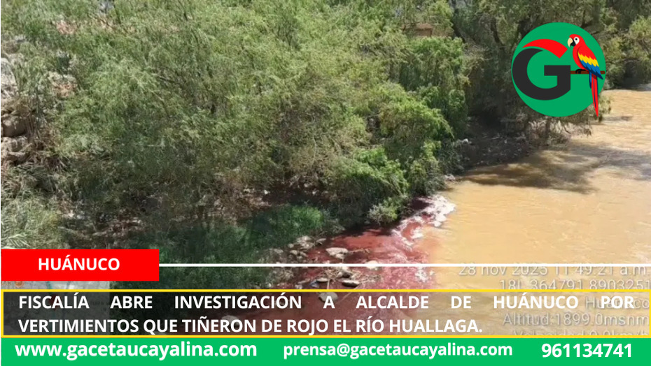 Fiscalía abre investigación a alcalde de Huánuco por vertimientos que tiñeron de rojo el río Huallaga.