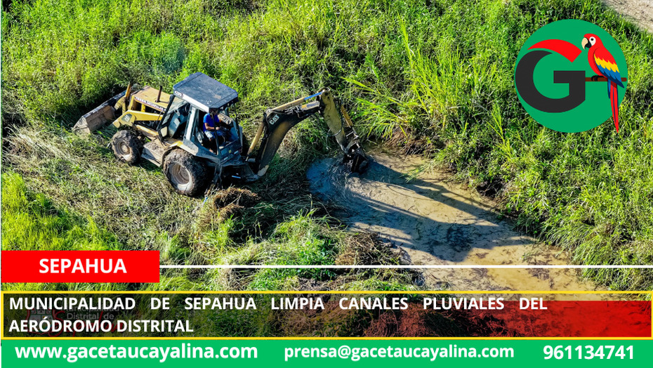 Municipalidad de Sepahua limpia canales pluviales del aeródromo distrital