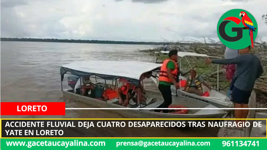 Accidente fluvial deja cuatro desaparecidos tras naufragio de yate en Loreto
