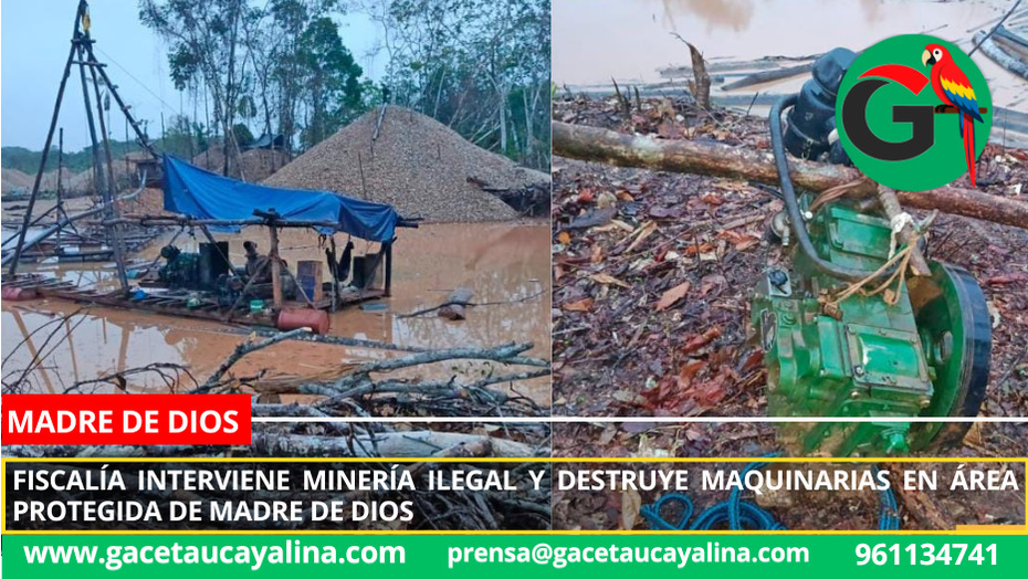 Fiscalía interviene minería ilegal y destruye maquinarias en área protegida de Madre de Dios